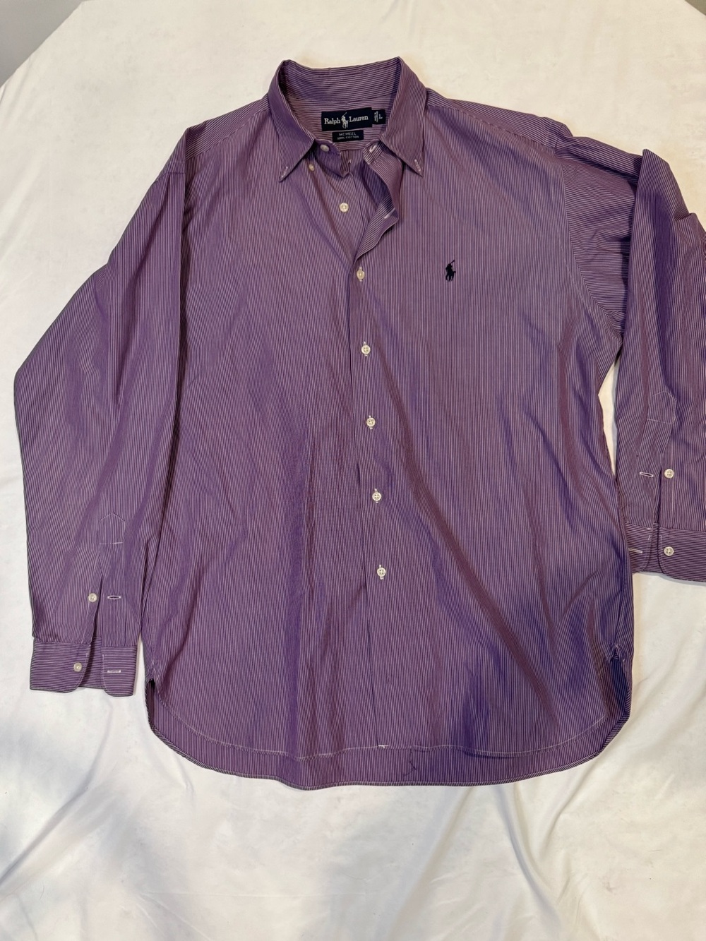 Ralph Lauren Men’s Large Purple Pinstripe Button Down Shirt 100% Cotton Pony Log